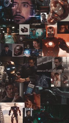 collage of iron man images and photos with captions from the movie's main characters