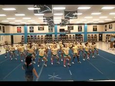 the cheerleaders are in formation on the court for their team's performance