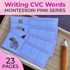 writing cvc words montessoi pink series for kids with pictures and pencils