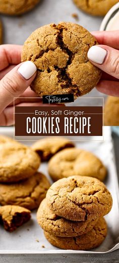 an easy soft ginger cookie recipe with chocolate chip cookies in the middle and on top