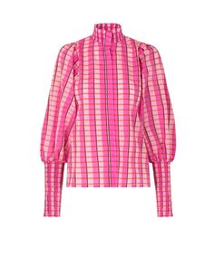 Luxury Oversized Multicolor Top, Multi Colored Puff Sleeve Shirt, Retro Pink Top With Vibrant Print, Oversized Multicolor Button-up Shirt, Oversized Pink Shirt With Button Closure, Volume Sleeves, Pink Orange, Red Leather Jacket, Smocking