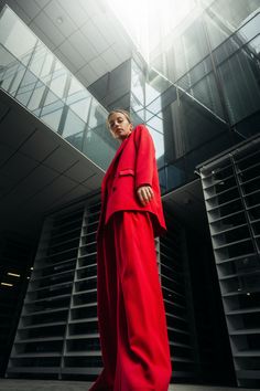 NADYA ONSO on Behance Red Fashion Photography, Red Trench Coat Photoshoot, Red Background Fashion Editorial, Trench Coat Editorial Shoot, Trench Coat Editorial Fashion, Red Photography, Clothing Photography, Red Coat, City Style