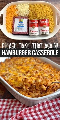 an advertisement for a hamburger casserole with the caption please make that again