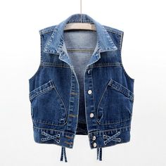 Pocket Design Fashion, Womens Cropped Jacket, Womens Denim Vest, Streetwear Chic, Denim Vests, Woman Vest, Casual Outwear, Jean Vintage, Vest Women