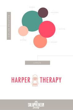 the logo for harper therapy is shown in red, pink and green colors with an image of