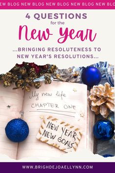 the new year's resolution book with blue ornaments