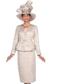 Champagne 5906 3 piece Brocade Skirt Suit Colors: Beige/Black, Cream/Beige Sizes: 8, 10, 12, 14, 16, 18, 20, 22, 24, 26 MATCHING HAT AVAILABLE Elegant Cream Dress, Mens Dress Coats, White Church Hats, Suit For Ladies, Church Skirts, First Lady Church Suits, Church Dresses For Women, Church Suits And Hats, Brocade Skirt