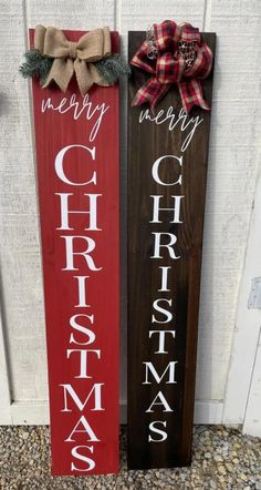 two wooden signs that say merry and christmas