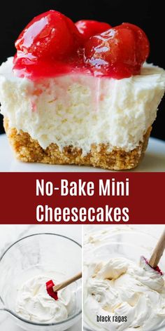 These beautiful No-Bake Mini Cheesecakes have a buttery graham cracker crust and an irresistible creamy filling.