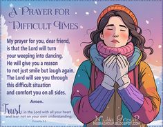 a prayer for difficult times with an image of a woman in winter clothes and scarf