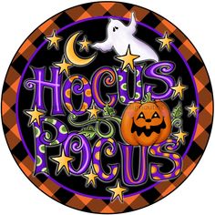 Wreath Sign, 18 Wood Round  Hocus Pocus Sign - DECOE-023, DecoExchange, Sign For Wreaths Hocus Pocus Sign, Ghost Signs, Pumpkin Sign, Wreath Maker, Round Wood Sign, Sign Maker, Halloween Sign, Door Plaques, Metal Wreath