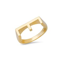 The classic chunky initial ring is a bold and personalized piece of jewelry that features a larger, prominent initial as its focal point. 14K Yellow Gold Modern Tan Jewelry With Initials, Modern 14k Gold Rings With Initials, Modern Yellow Gold Initial Ring With Monogram, Modern Signet Ring With Initials For Formal Occasions, Gold Initial Ring, Gold Slides, Diamond Cocktail Rings, Initial Ring, Band Bracelet