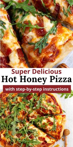 Discover your new favorite Friday night pizza night recipe with this Hot Honey Pizza! With a no-knead crust and a sweet & spicy drizzle, this pan pizza is easy to make and packed with flavor. Add crispy bacon for a fun new flavor combination that will make your weekend dinner unforgettable. Try this homemade pizza for your next pizza party and impress your guests with its delicious taste! Hot Honey Pizza, Pizza Recipe Easy, Hot Honey Recipe, Honey Pizza, Hot Sandwich Recipes, Friday Night Pizza, Wraps Recipes Easy, Pizza Recipes Pepperoni