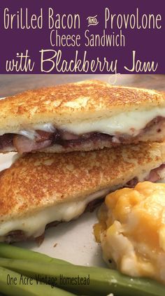 grilled bacon and provolone cheese sandwich with blackberry jam