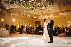 a bride and groom sharing their first dance