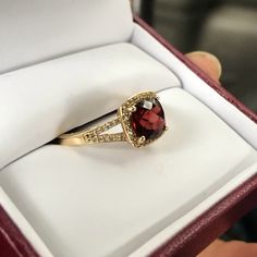 Have A Size 7, Unaltered 10k Gold Ring. The Stones Are All Natural! No “Lab Created” Bs. Has A Large Garnet Center Stone With Diamonds Surrounding. Garnet Ring Engagement, Garnet And Diamond Ring, 10k Gold Ring, Ring Color, 10k Gold, Womens Jewelry Rings, Red Gold, Gold Ring, All Natural