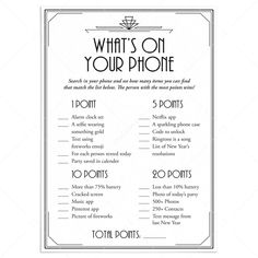 Roaring 20s New Year's Eve Party Game What's On Your Phone by LittleSizzle Goodbye To The Roaring 20s Party, Roaring 20s Games, Great Gatsby Party Games, Roaring 20s Party Games, Gatsby Party Games, 1920s Party Games, What's On Your Phone Game, New Year's Eve Party Themes, 1920's Party