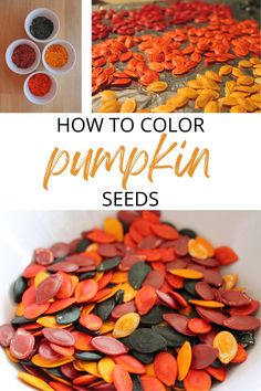 how to color pumpkin seeds with text overlay