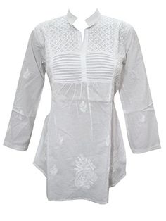 Womens Peasant Tunic White Hand Embroidered Cotton Kurta ... https://www.amazon.ca/dp/B01MTCCJNP/ref=cm_sw_r_pi_dp_x_.opRzbEB59AB2  #TUNIC #BOHO #FASHION #HIPPIE #SALE #WHITE #GIFT #BOHOHIPPIE #GIFTFORHER Kurti Blouse, White Kurti, White Peasant Top, Cotton Tunic Tops