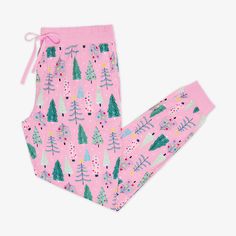 Pink Twinkling Trees Women's Pajama Pants - Little Sleepies Cozy Winter Pajama Party Pants, Cozy Winter Pants For Pajama Party, Pink Cotton Christmas Sleepwear, Cozy Bottoms For Winter Sleepover, Cozy Bottoms For Sleepover In Winter, Pink Cotton Sleepwear For Holiday, Cozy Bottoms For Christmas Pajama Party, Cozy Christmas Bottoms For Pajama Party, Cozy Christmas Pajama Party Bottoms