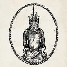 an ink drawing of a man with a crown on his head sitting in a circle