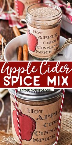 apple cider spice mix in jars with cinnamon sticks