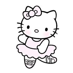 a hello kitty sitting on top of a ballerina's leg wearing a pink dress