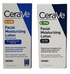 CeraVe  AM/PM 2oz 1 Box of CeraVe AM Facial Moisturizing Lotion with SPF 30 | Oil-Free Face Moisturizer with SPF 2 oz 1 box of CeraVe PM Facial Moisturizing Lotion | Night Cream with Hyaluronic Acid and Niacinamide | Ultra-Lightweight, Oil-Free Moisturizer for Face 2 oz Exp 01/25 or later Lotion With Spf, Moisturizer For Face, Oil Free Moisturizers, Moisturizing Lotion, Moisturizer With Spf, Am Pm, Moisturizing Lotions, Night Cream, Night Creams