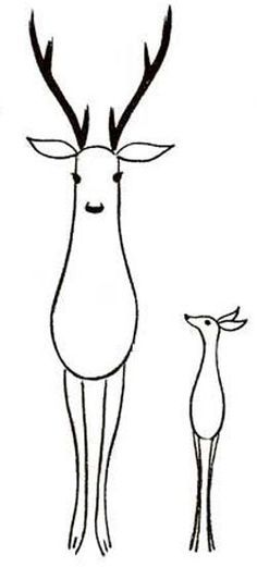 a drawing of a deer and its baby standing next to each other on a white background