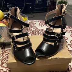 Black Strappy Leather Pumps, Size 9 Strappy Pumps, Leather Pumps, Shoes Black, Shoes Women Heels, Black Shoes, Shoes Heels, Pumps, Heels, Leather