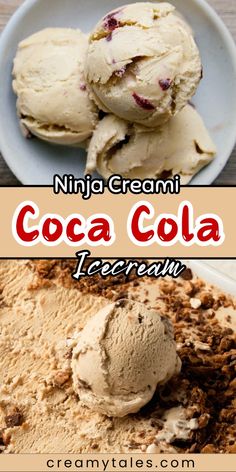 three different types of ice creams on a plate with the words coca cola underneath them