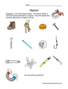 a worksheet for describing magnets and other things that are in the image