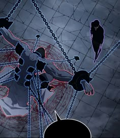 an animated image of a man being chained to chains