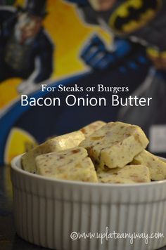 bacon onion butter fudges in a white bowl