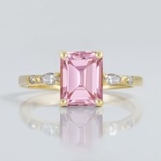 Don't miss this opportunity to own this beautiful gemstone ring! => Gemstone Type - Lab Grown Rose Quartz, Clear Quartz => Gemstone Cut - Faceted => Gemstone Size - 7*9 mm, 2*4 mm, 2 mm => Total Number of Gemstones - 7 => Metal Type - 14k Gold Filled (Tarnish Resistant and Nickel Free) - also available in 925 sterling silver and 14k solid gold * Please contact me for pricing on sizes smaller than 4 or larger than 11 * ~ Feel free to ask me about custom made designs. ❏ Replacements and custom ord Engagement Ring Rectangle, Pink Quartz Ring, Rectangle Ring, Gold Statement Ring, Ringe Gold, Rose Quartz Ring, October Birthstone, Pink Ring, Quartz Rose