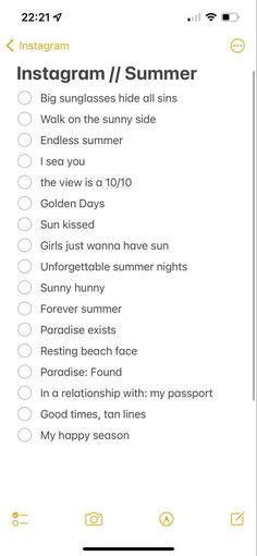 the instagramm / summer checklist is shown