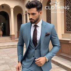 Light Color Suits For Men, Dusty Blue Suit, Light Blue Tux, Blue Tux, Light Blue Suit