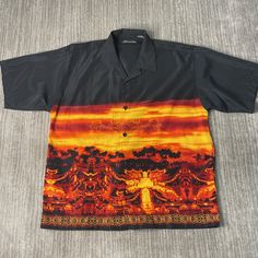 Vintage 2000s No Boundaries Tribal City Skyline View Y2K Aesthetic Skater Grunge Essential Black Graphic Button Up Shirt Large Mens *Z2 Condition:  Excellent Used Condition  = No Flaws Measurements: Please see photos above for all measurements IF YOU BUY TWO OR MORE ITEMS USE THE CODE BUNDLE @ CHECK TO SAVE 20% WE SHIP WITHIN 24 HOURS AFTER PURCHASE! Please be aware that we do not offer free returns!! The Buyer is responsible for the cost of the return label. Follow us on TikTok & Instagram @findsnostalgic and tag us in your finds Black Casual Shirt For Festivals, Black Short Sleeve Festival Shirt, Black Short Sleeve Shirt For Festival, Aesthetic Skater, Zombie Man, Skyline View, Clothing Pieces, Vintage Stuff, Vintage 2000s