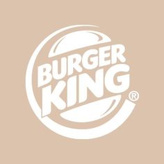 the burger king logo is shown in white on a beige background with an orange stripe