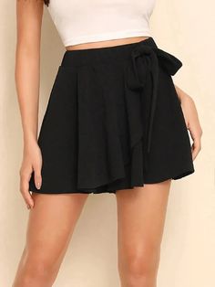 Ruffle Trim Shorts, Best Running Shorts, Ruffle Fabric, Tennis Skirts, Belted Shorts, Shein Style, Bottom Clothes, Lingerie Sleepwear, Black Pattern