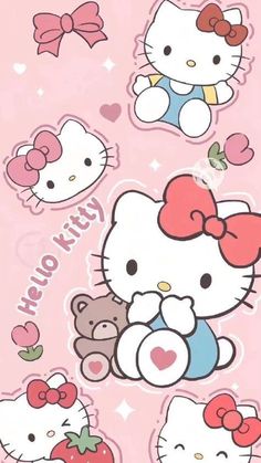 an image of hello kitty stickers on a pink background