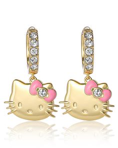 PRICES MAY VARY. Officially Licensed Hello Kitty Earrings: Hello Kitty infuses these gold hoop earrings with a heavy dose of cuteness thanks to the Hello Kitty face dangle charm. Gold Hello Kitty charm flaunts pink enamel plating in her bow for classic style Brilliant White Pave Crystals: Hello Kitty hoop earrings are embellished with shiny white pave crystals on the outside hoop and Hello Kitty's pink bow for eye-catching sparkle 18k Yellow Gold Flash Plating: Small hoop earrings are crafted fr Sanrio Earrings, Earrings Hello Kitty, Gold Hello Kitty, Hello Kitty Charm, Hello Kitty Face, Hello Kitty Earrings, Hello Kitty Jewelry, Timeless Brand, Small Hoop Earrings