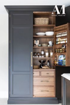 an open pantry with lots of items in it