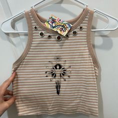 Cute Xs Striped Tank/Crop Top Upcycled With Hardware And An Astral Being From The Plane Beyond Tank Crop Top, Striped Tank, Clothing Ideas, Cropped Tank Top, Crop Top, Womens Tops, Graphic Design, Crop Tops, Tank Tops