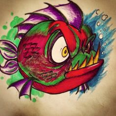 a drawing of a cartoon fish with colorful colors