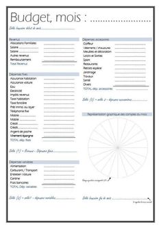 a printable budget sheet with the words budget, mois