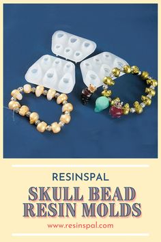 two plastic trays with beads on them and the words resinsal skull bead resin