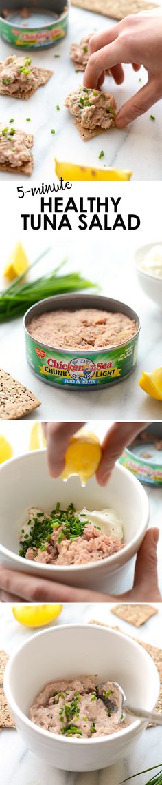 the process of making tuna salad in a bowl