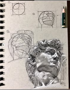 a drawing of a man's head with different angles