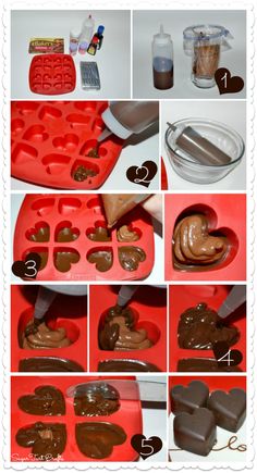 the steps to making chocolate hearts are shown